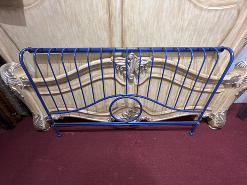 Antique Queen Blue Metal Frame Sleigh Bed (Head, Foot and Rails)