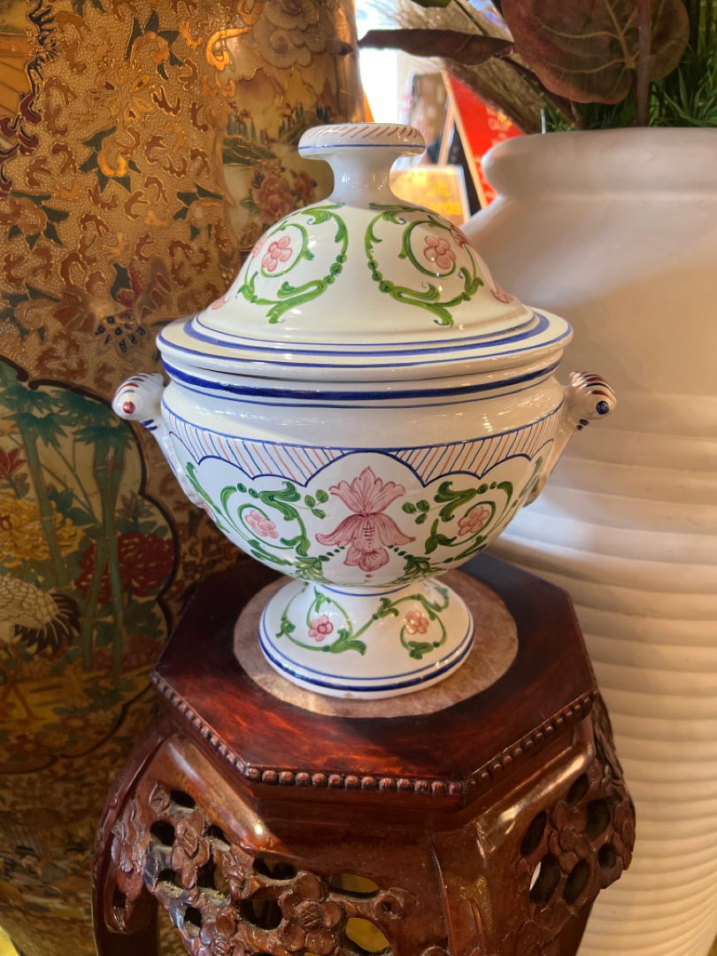 Hand Painted Italian Dish With Lid (Crack on Lid)