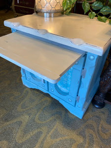 Blue and White Night Stand With slide out shelf's