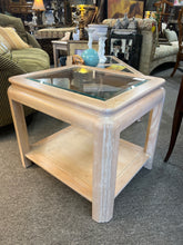 Glass Insert Washed Wood End Table