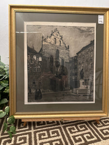 Old Vienna: Franziskanerplatz* | Max Pollak (Signed, 31"×28") *NOTE - English translation: Franziskaner Place. Print sold on Invaluable auctions for $50