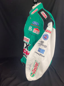 Green Castrol GTX Race Jacket Signed by John Force signature located at sleeve