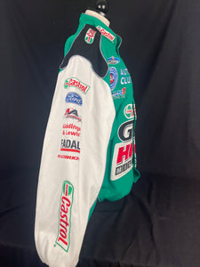 Green Castrol GTX Race Jacket Signed by John Force signature located at sleeve