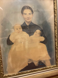 Antique Colorized Photo Of Mom and Twins