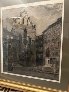 Old Vienna: Franziskanerplatz* | Max Pollak (Signed, 31"×28") *NOTE - English translation: Franziskaner Place. Print sold on Invaluable auctions for $50