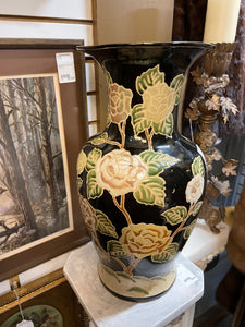 Large Black with flowers Ceramic Vase