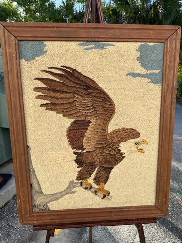 Framed Vintage Folk Art Eagle Needlepoint