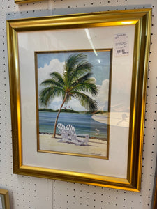 Klaus Schuler Original Watercolor Palm Tree w/ Chairs