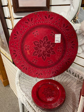 6 Piece Set Red Poinsettia Platter WIth Plates