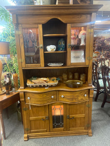 Lighted Country Hutch With Leaded Glass Doors