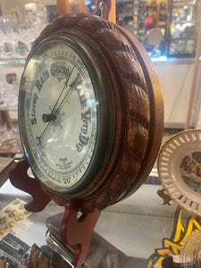 Antique Nautical English Oak Wood Aneroid Barometer Made in the Early 1900s