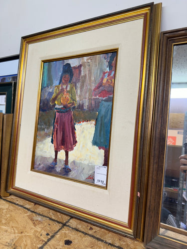 Circular Native American Oil Painting