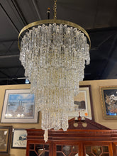 Large Gold Metal with Plexi Crystals Chandelier