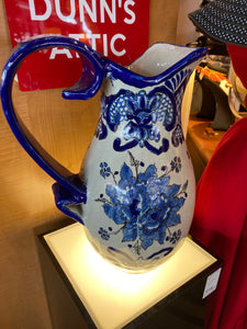 Blue Floral Signed Mexican Pitcher