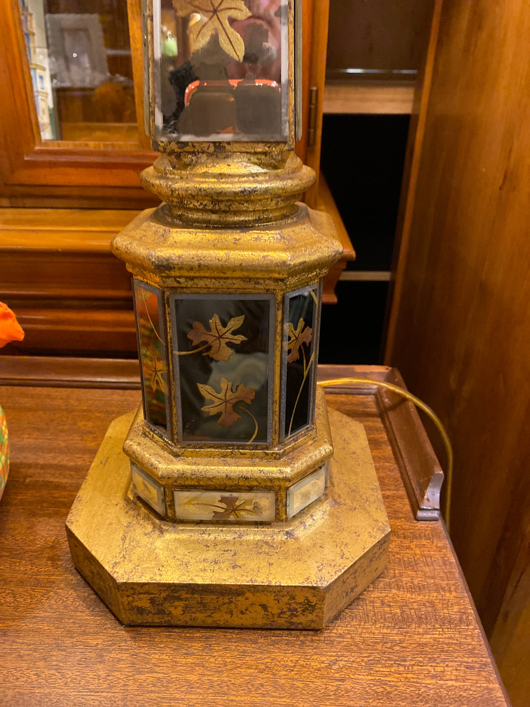 Mirrored Glass Tall Vanity Lamp With ruffle shade