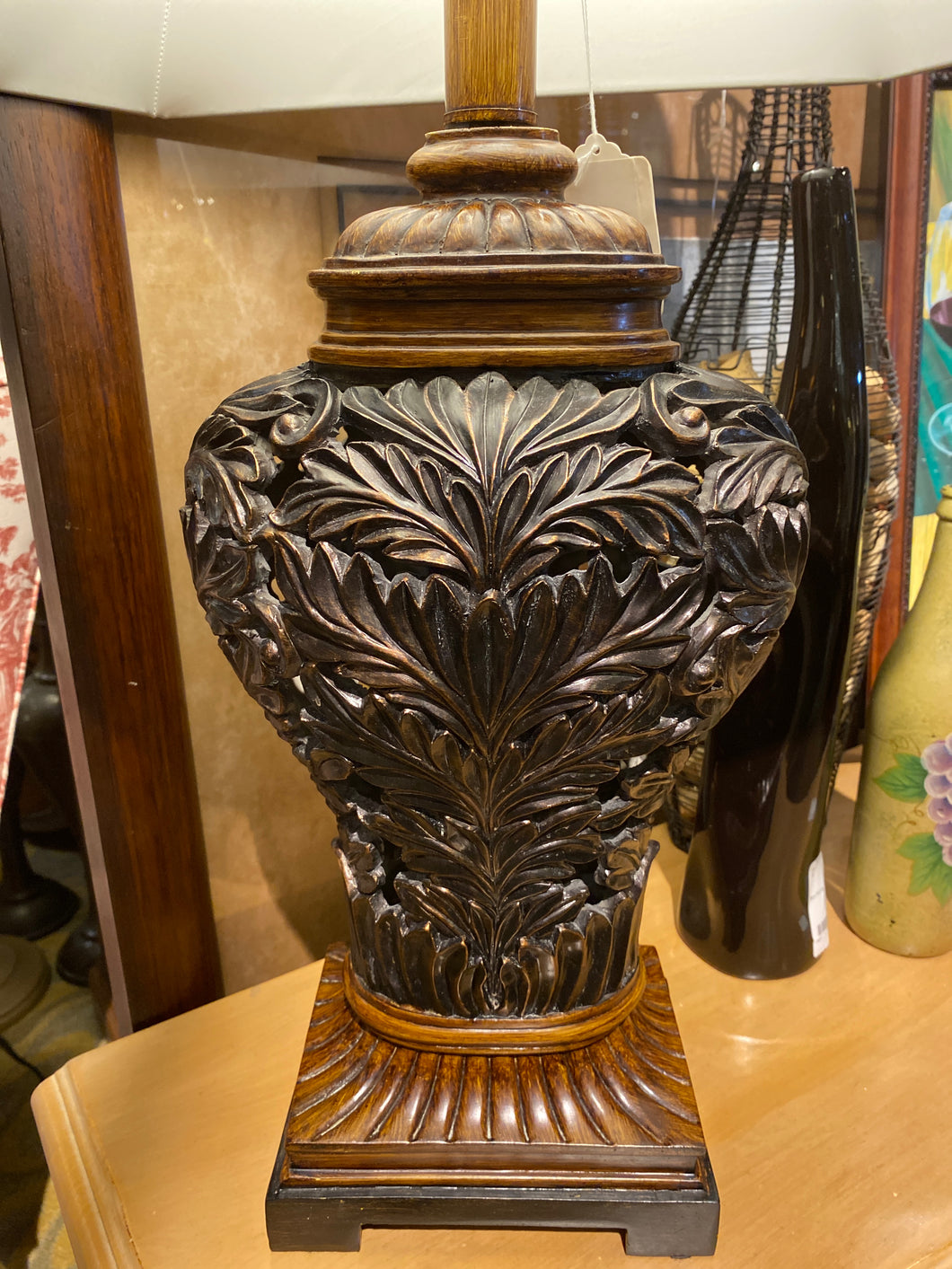 Ornate Brown Lamp w/ Rectangular Shade