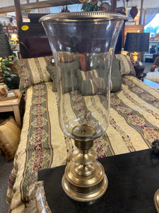 Brass Hurricane Candle Lamp With Glass Shade and Brass Rim