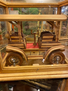 Hand Made Wood Model Car in Glass Case