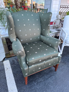 Green Pattern Satin Wing Back Chair
