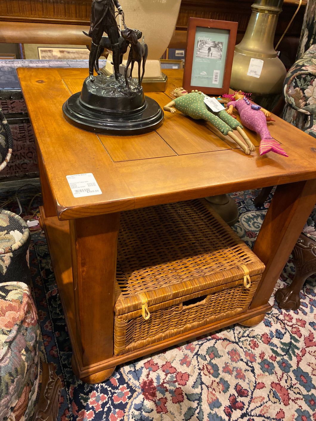 Wood End Table With Basket
