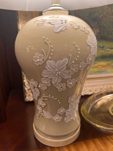 Tan Floral Print Lamp