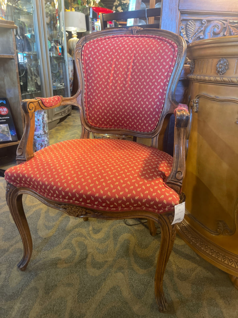 Red Pattern Side Chair With Arms