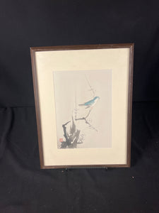 Japanese Woodblock Print | Bird Sitting On A Branch