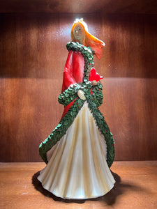 Holiday Light up Lady With Cardinal Statue