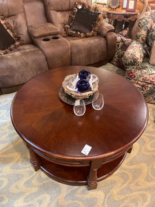 Round Wood Coffee Table w/ 3 Drawers