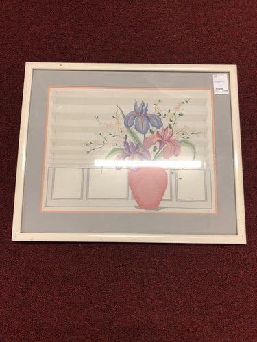 Embroidered Orchic in Vase | Framed |