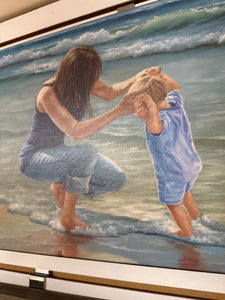 Mother and Child at Beach Print