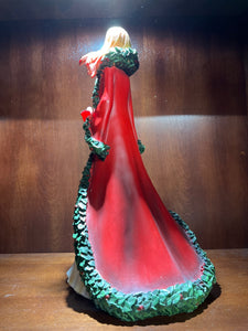 Holiday Light up Lady With Cardinal Statue