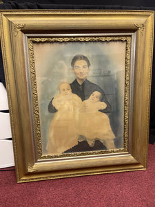 Antique Colorized Photo Of Mom and Twins