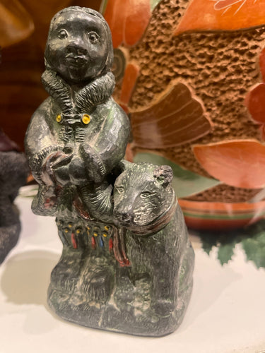 A Wolf Original Sculpture Canada Inuit Woman With Dog