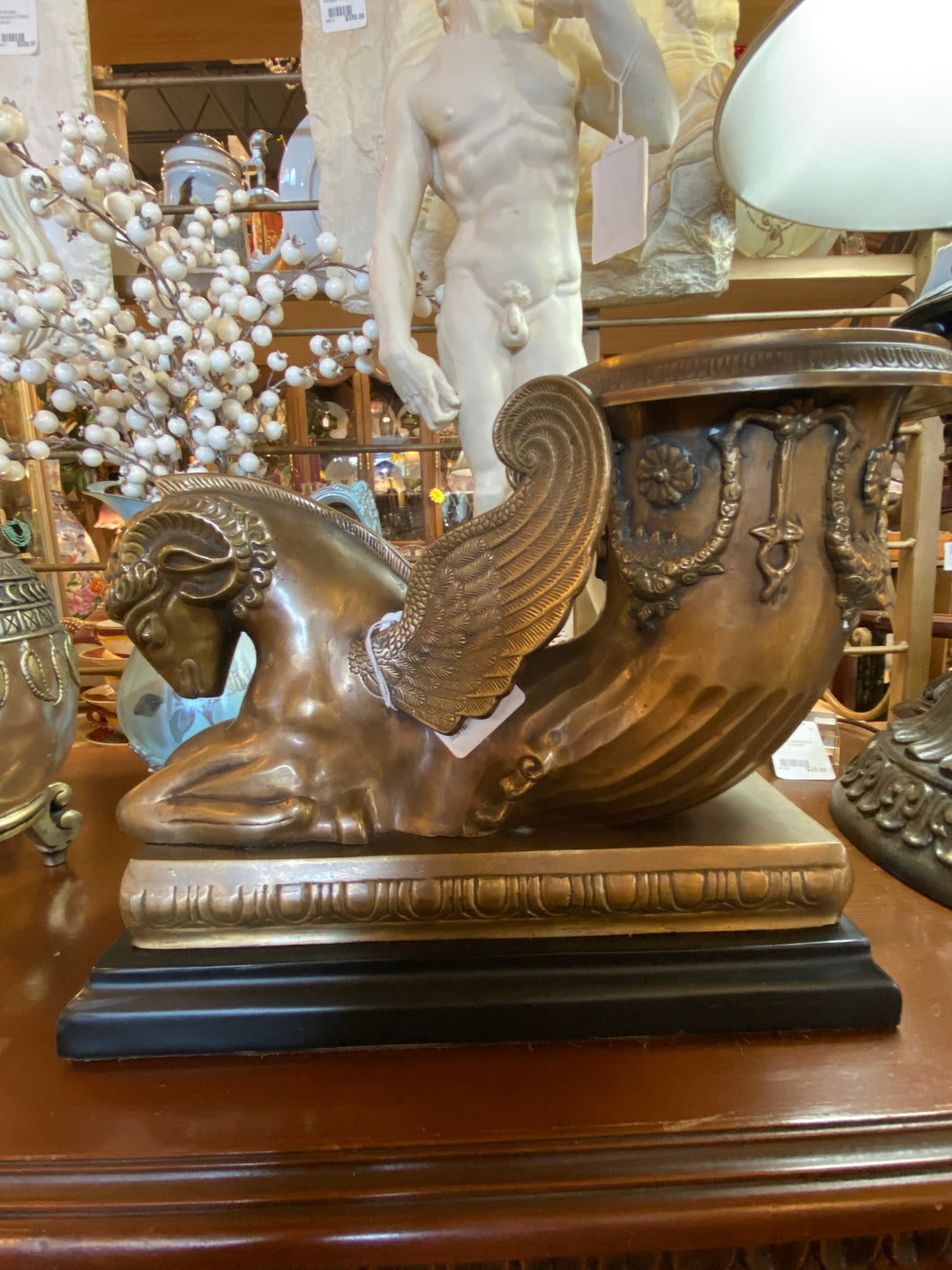 Indian Python Shaped Brass Statue of Winged Ram