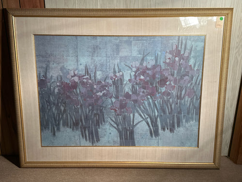Gold Framed Matted Grid Design Tulip Print