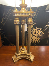 Gold Pillar Stye Double Lamp With Medallion Shade