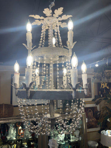 2 Tier Metal Wash Chandelier with Beads